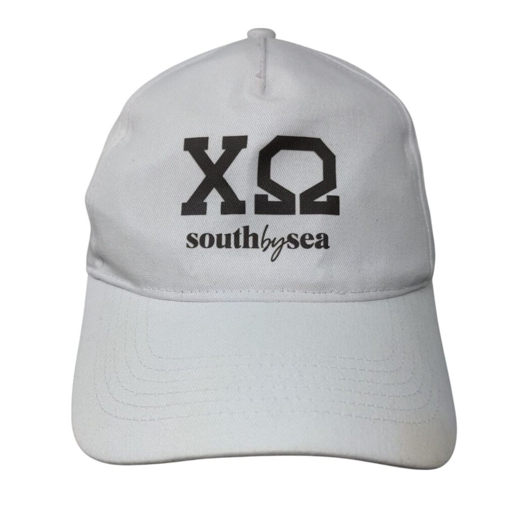 XΩ Chi Omega South by Sea Slideback Hat White OS Vented Holes 6 Panel BIG X